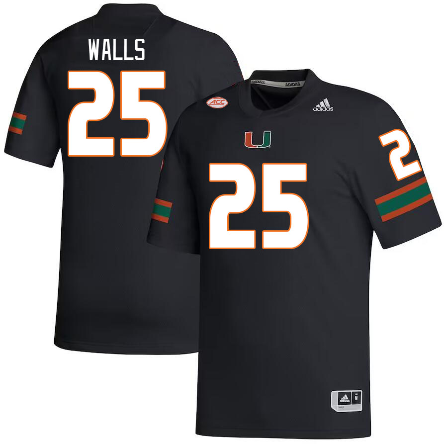Men #25 Jefferson Walls Miami Hurricanes College Football Jerseys Stitched-Black